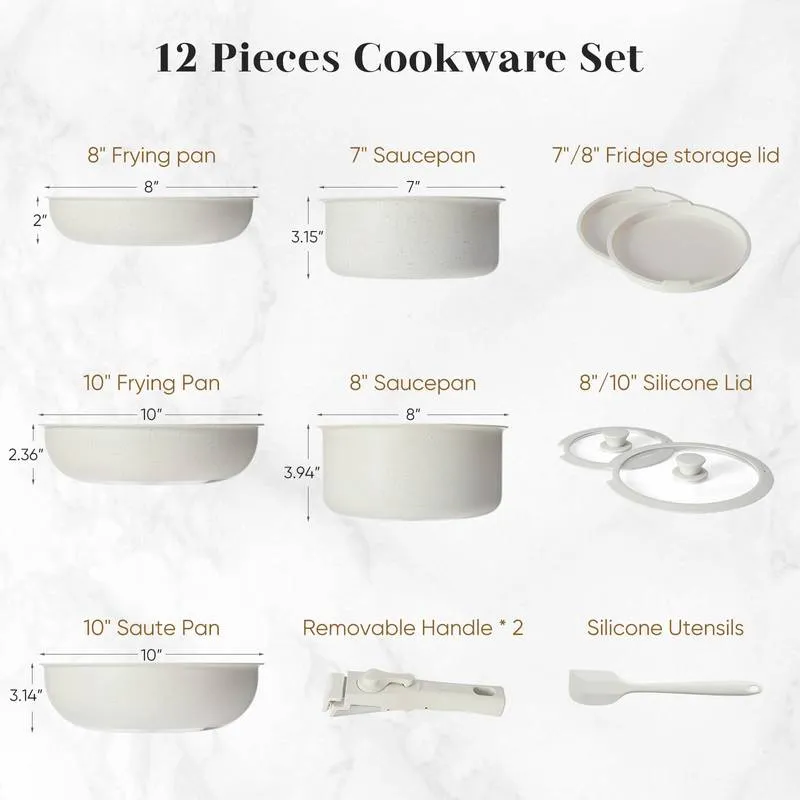 Versatile Nonstick Cookware Set with Detachable Handles