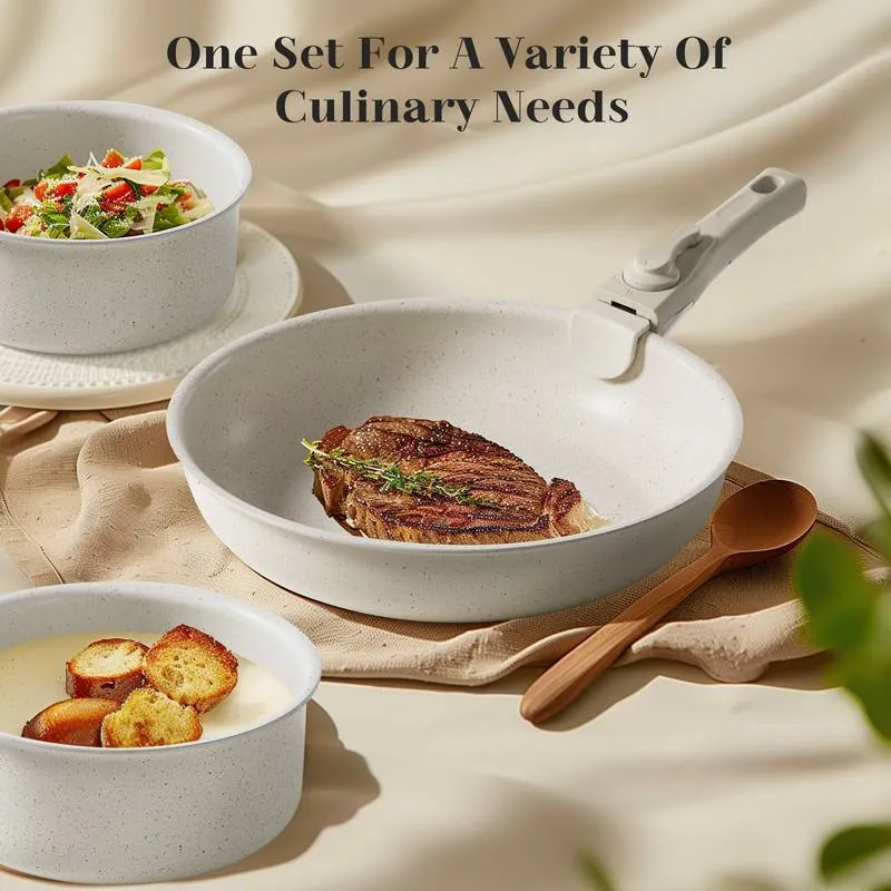 Versatile Nonstick Cookware Set with Detachable Handles