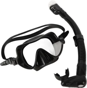 VINGVO Diving Goggles, Diving Goggles Kit Adjustable Food Grade Silicone Collapsible Tempered Glass Diving Equipment Snorkeling Set for (Black)