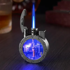 Vintage Steampunk Trench Lighter, Jet Torch Lighter, Butane Refillable Cool Lighters with Visible Fuel Tank and Adjustable Flame Dial, Great Choice for Men Dad Husband (Fuel Not Included)