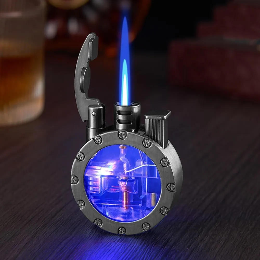 Vintage Steampunk Trench Lighter, Jet Torch Lighter, Butane Refillable Cool Lighters with Visible Fuel Tank and Adjustable Flame Dial, Great Choice for Men Dad Husband (Fuel Not Included)