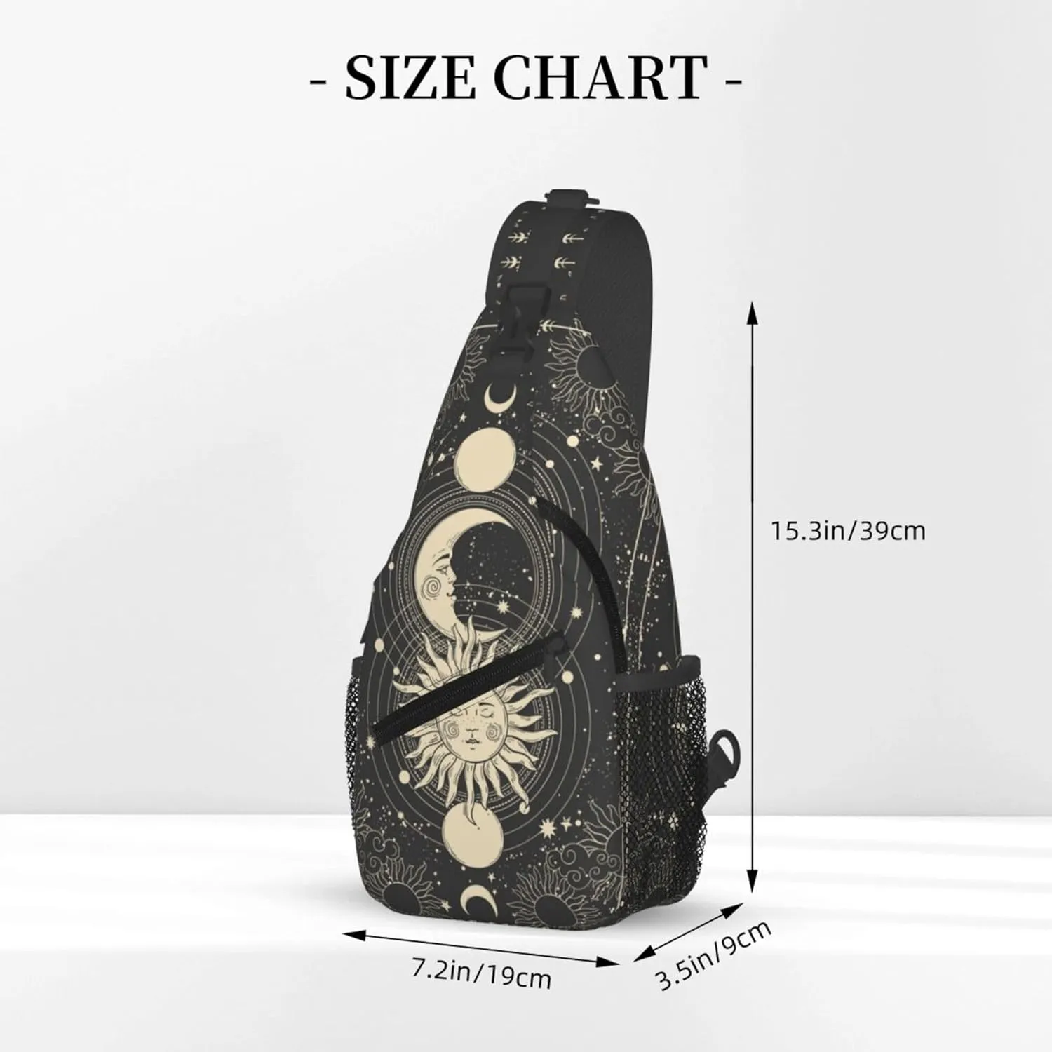 Vintage Sun Moon Stars Small Crossbody Backpack Sling Bag for Men Women Mini One Shoulder Chest Bags Gym Sport Travel Hiking Daypack