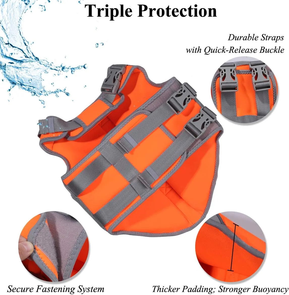 VIVAGLORY Neoprene Dog Life Jacket Dog Swim Vest for Boating Hunting & Swimming, Lightweight with Leash Ring, L, Orange