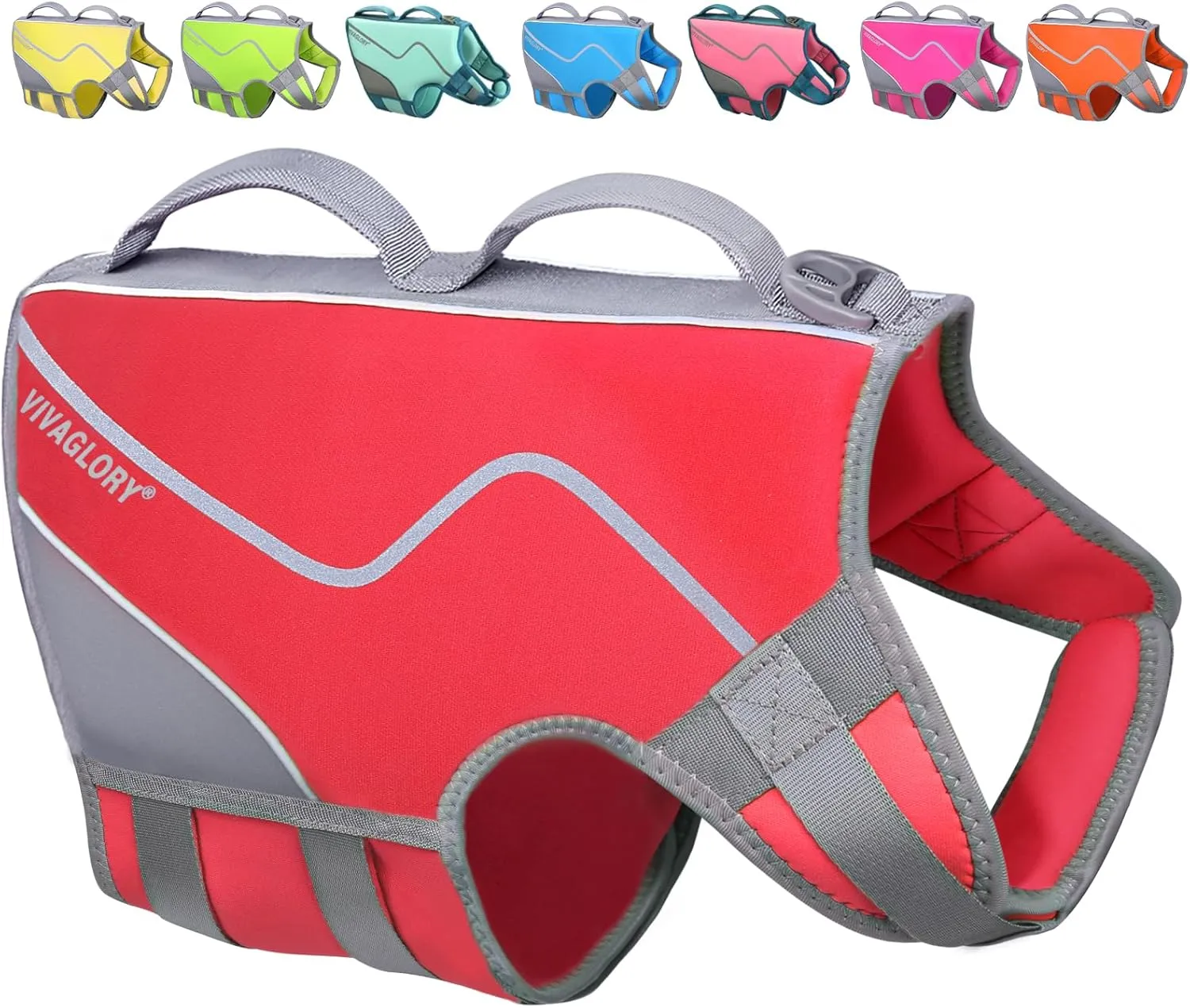 VIVAGLORY Neoprene Dog Life Jacket Doggy Life Jacket for Boating Hunting & Swimming, Lightweight with Leash Ring, L, Red