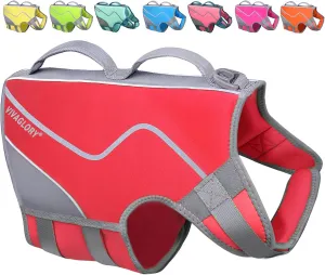 VIVAGLORY Neoprene Dog Life Jacket Doggy Life Jacket for Boating Hunting & Swimming, Lightweight with Leash Ring, L, Red