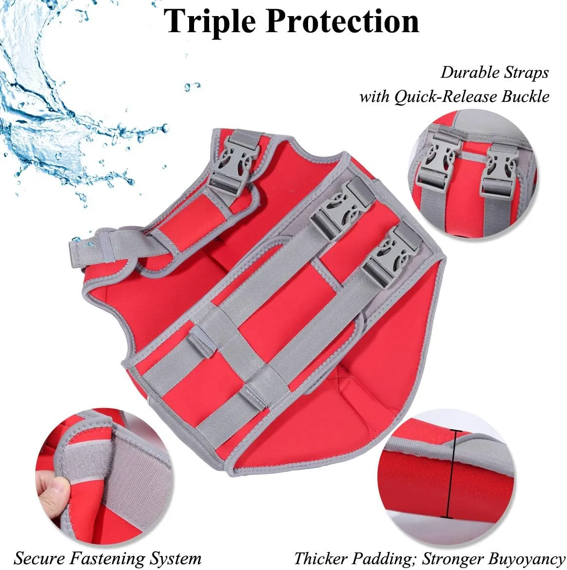 VIVAGLORY Neoprene Dog Life Jacket Doggy Life Jacket for Boating Hunting & Swimming, Lightweight with Leash Ring, L, Red