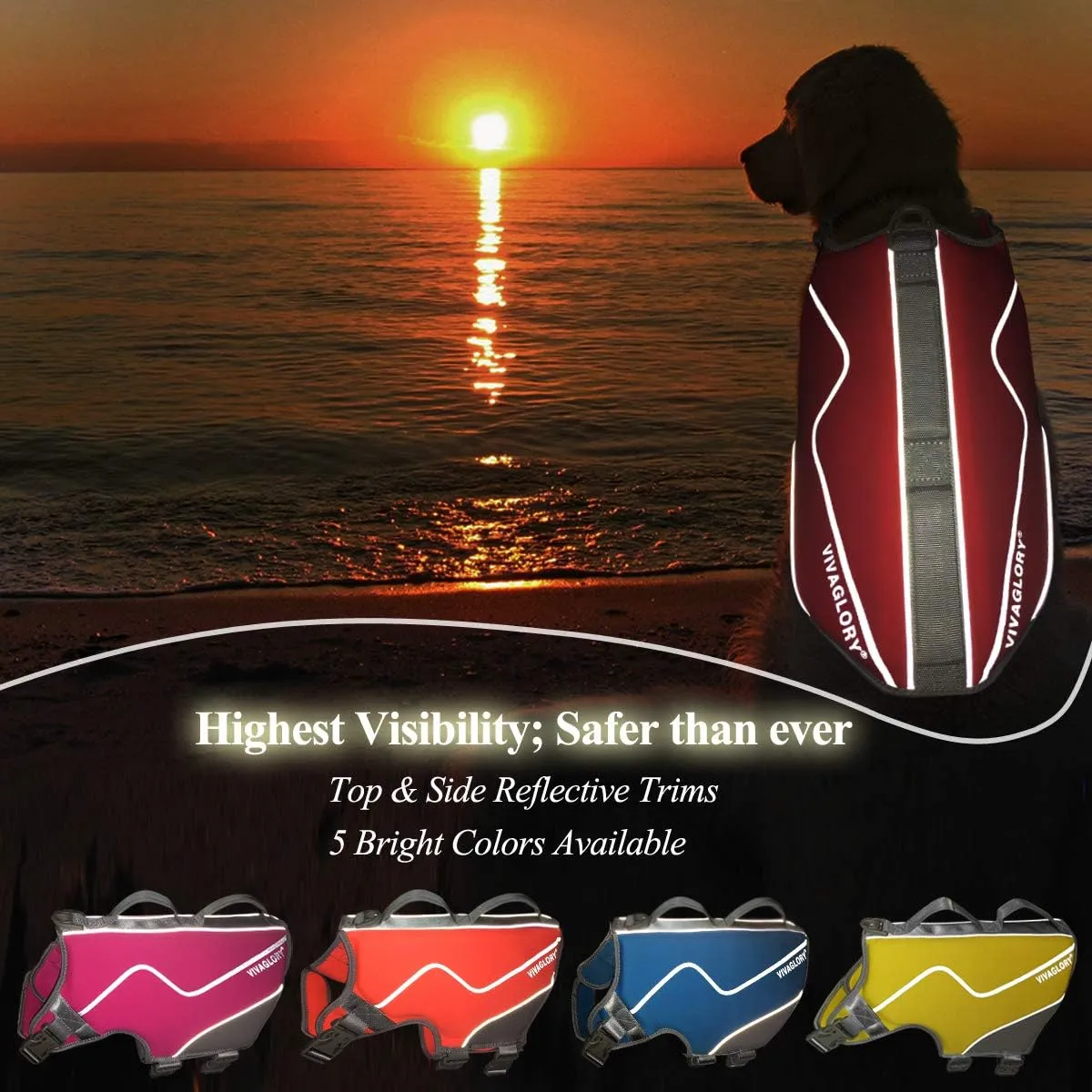 VIVAGLORY Neoprene Dog Life Jacket Doggy Life Jacket for Boating Hunting & Swimming, Lightweight with Leash Ring, L, Red