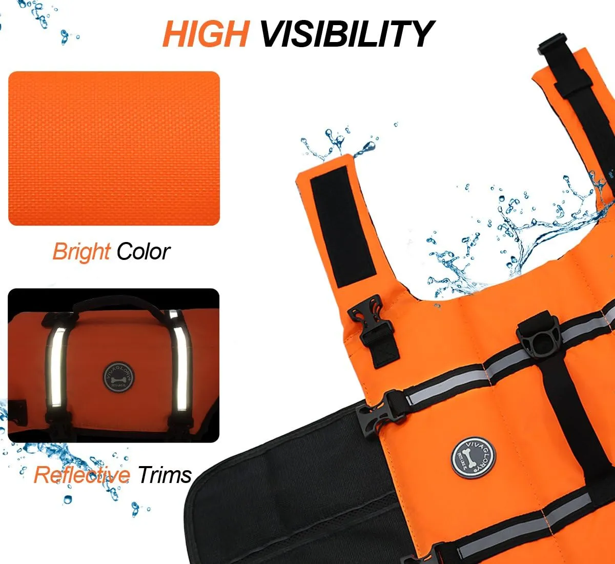 VIVAGLORY Ripstop Dog Life Jacket for Small Medium Large Dogs Boating, Dog Swimming Vest with Enhanced Buoyancy & Visibility, Bright Orange