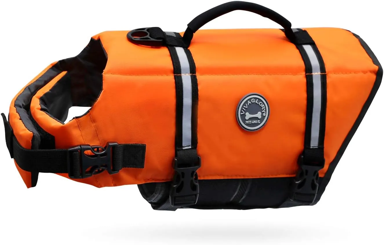 VIVAGLORY Ripstop Dog Life Jacket for Small Medium Large Dogs Boating, Dog Swimming Vest with Enhanced Buoyancy & Visibility, Bright Orange