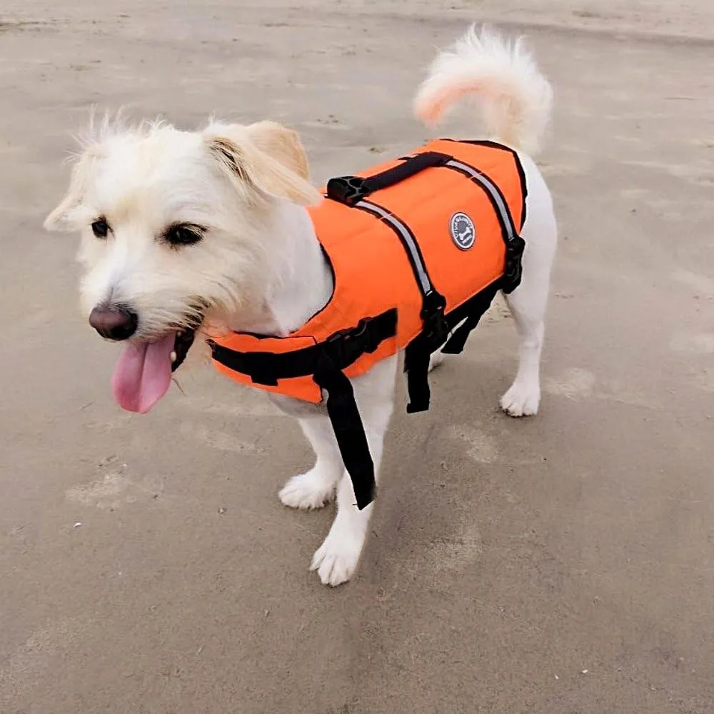 VIVAGLORY Ripstop Dog Life Jacket for Small Medium Large Dogs Boating, Dog Swimming Vest with Enhanced Buoyancy & Visibility, Bright Orange