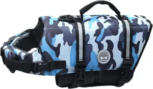 VIVAGLORY Ripstop Dog Life Jacket for Small Medium Large Dogs Boating, Dog Swimming Vest with Enhanced Buoyancy & Visibility, Camo Blue