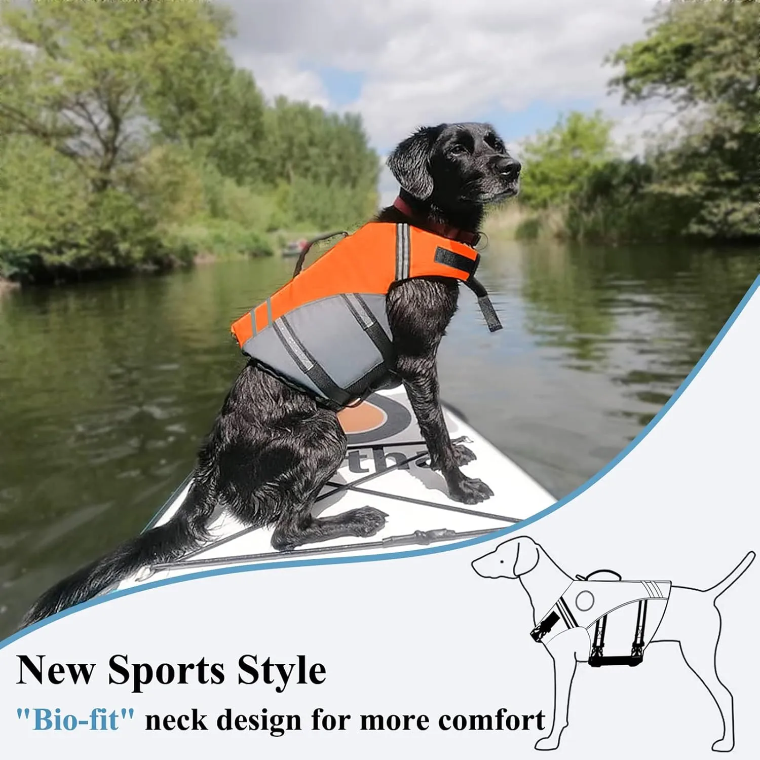 VIVAGLORY Sports Style Dog Life Jacket with Adjustable & Durable, Extra Flotation Swim Life Vest with Secure Fastening System for Medium Dogs, Bright Orange