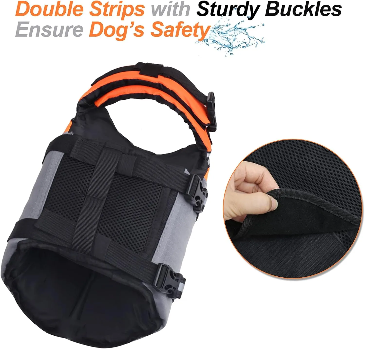 VIVAGLORY Sports Style Dog Life Jacket with Adjustable & Durable, Extra Flotation Swim Life Vest with Secure Fastening System for Medium Dogs, Bright Orange