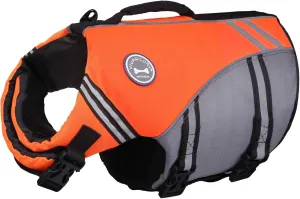 VIVAGLORY Sports Style Dog Life Jacket with Adjustable & Durable, Extra Flotation Swim Life Vest with Secure Fastening System for Medium Dogs, Bright Orange