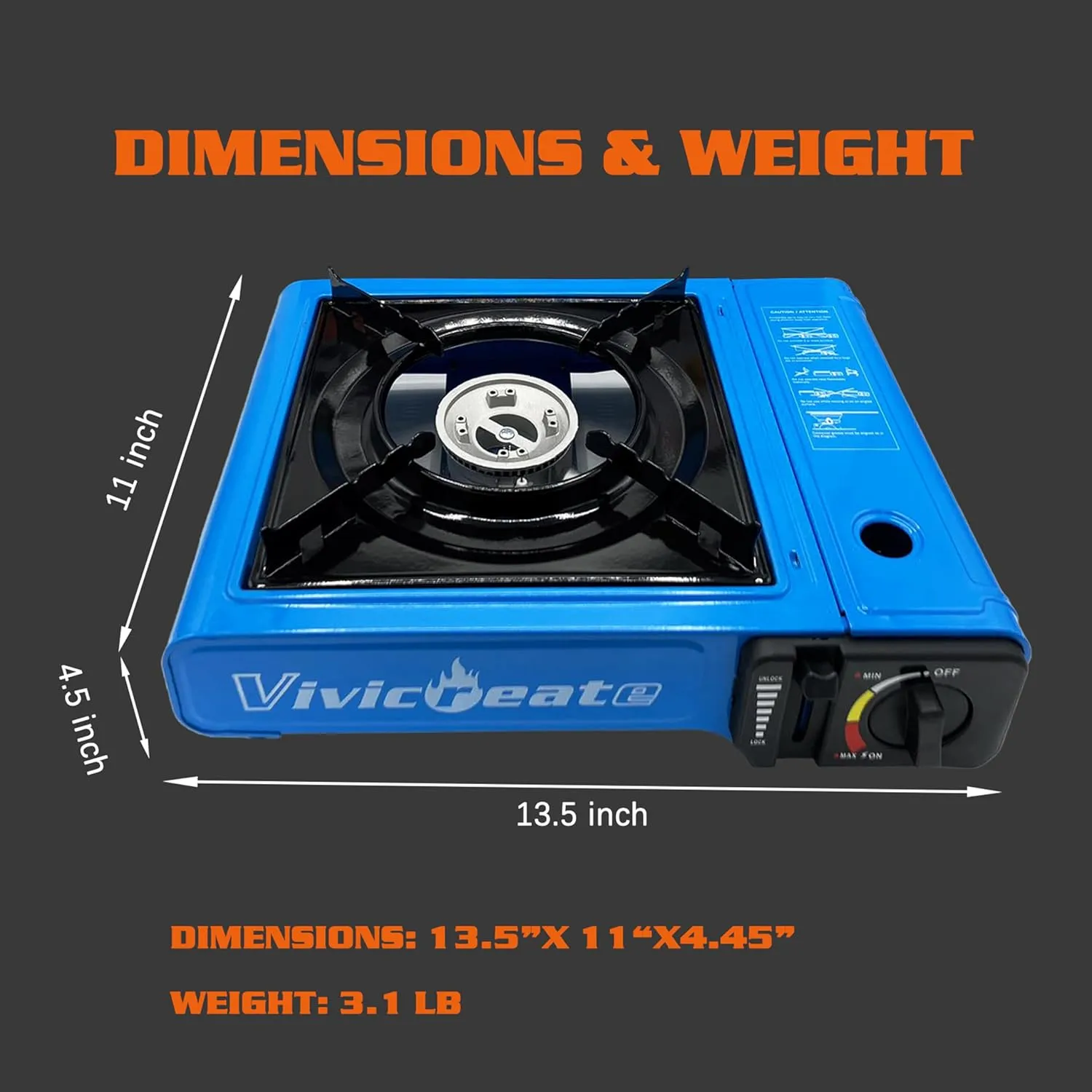 Vivicreate 7000 BTU Portable Butane Gas Stove for Camping Cooking Outdoor, Lightweight Portable Stove Burner with Auto Ignition, Estufa de Gas Portátil para Camping al Aire Libre（Blue）