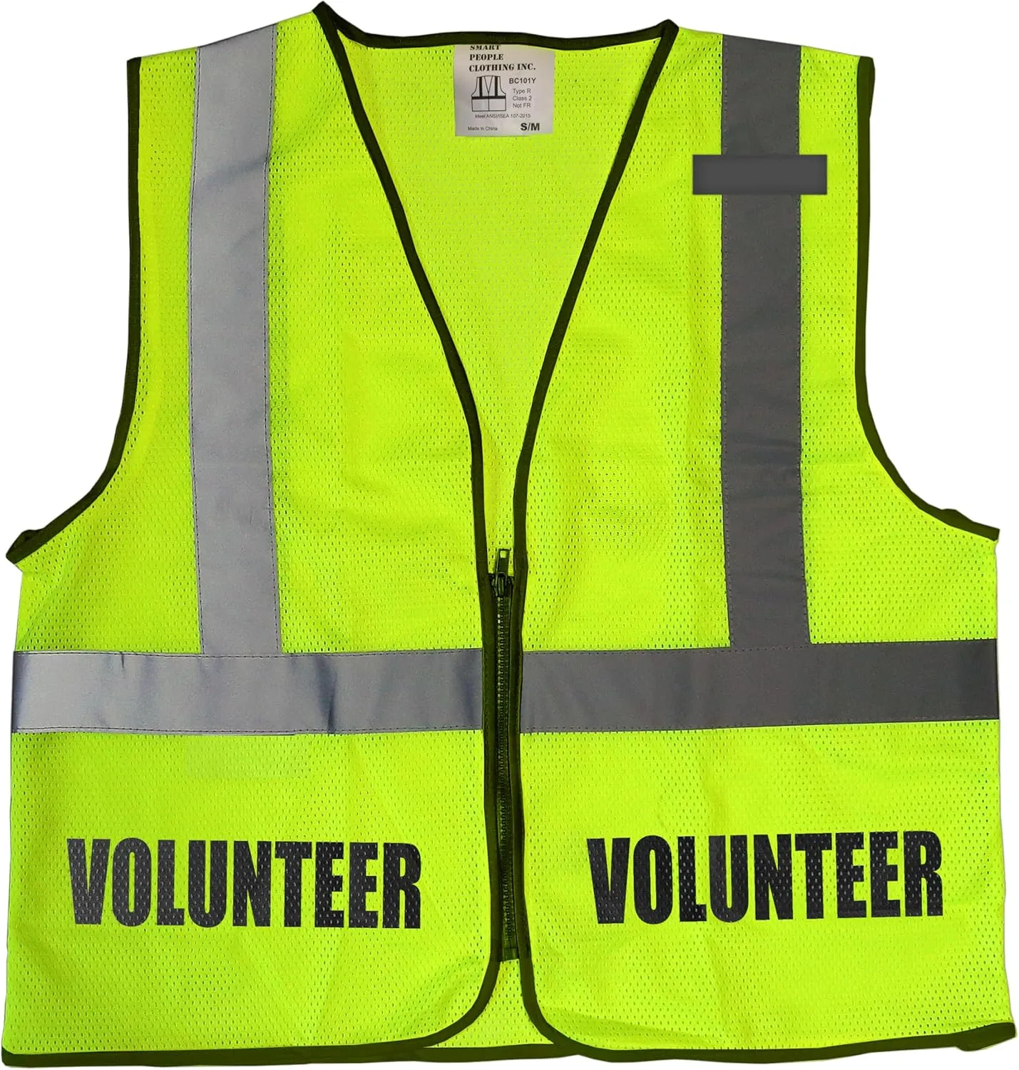 Volunteer vest for events with zipper closure.