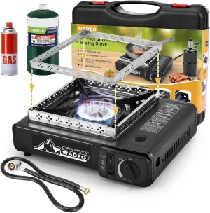 WADEO Dual Fuel Portable Camping Stove with Propane Regulator Hose, Portable Gas Stove Windshield Camp Stove for Camping Hiking Party ﻿