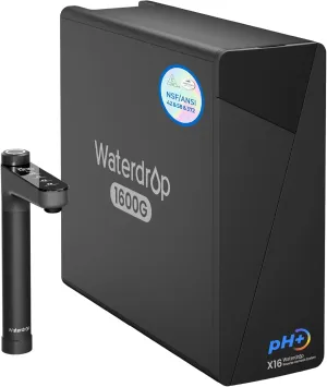 Waterdrop X16-Alkaline Tankless Reverse Osmosis System, NSF/ANSI 42&58&372 Certified, 1600 GPD RO Filter System, 11-Stage Filtration, UnderSink, 3:1 Pure to Drain, Alkaline Mineral pH , BPA Free