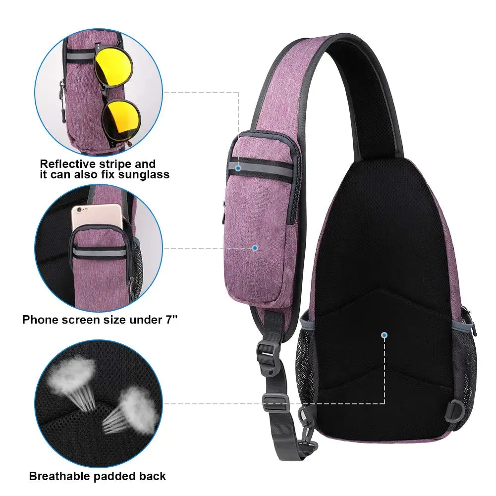 WATERFLY Crossbody Sling Backpack Sling Bag Travel Hiking Chest Bag Daypack Purple