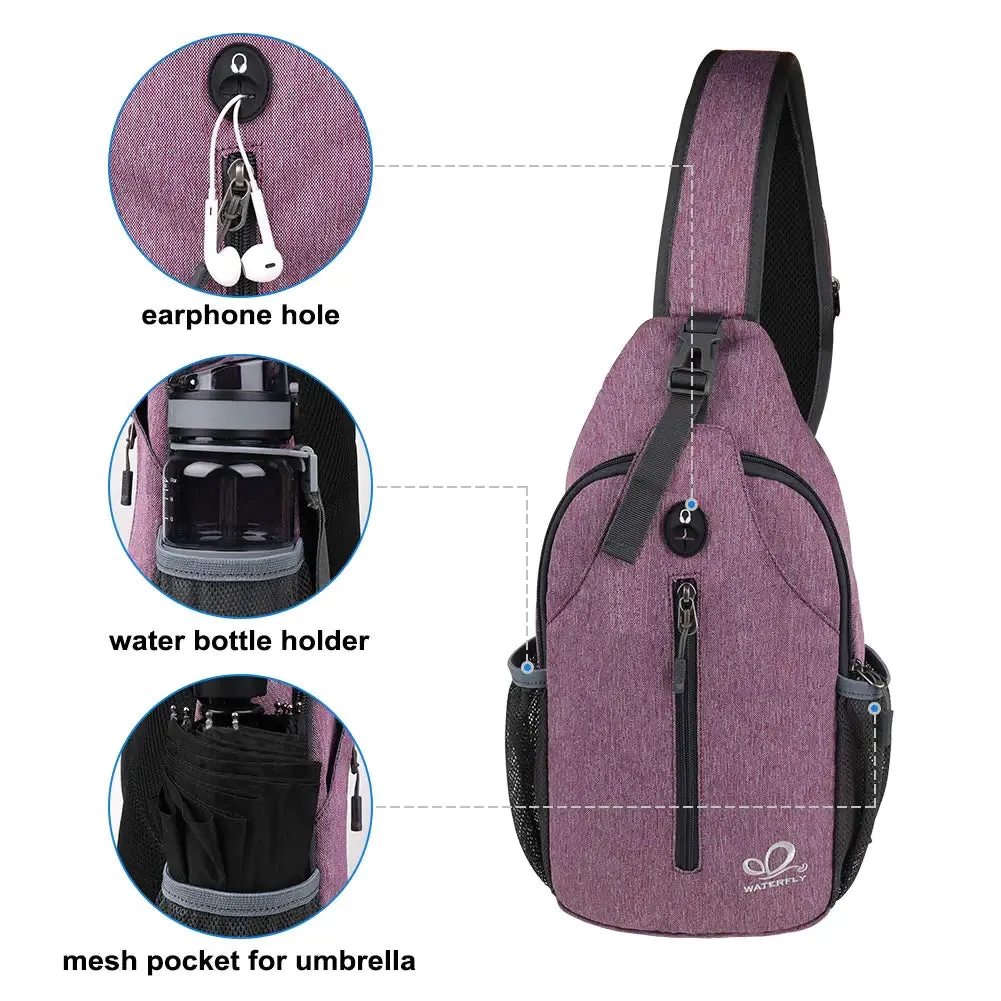 WATERFLY Crossbody Sling Backpack Sling Bag Travel Hiking Chest Bag Daypack Purple