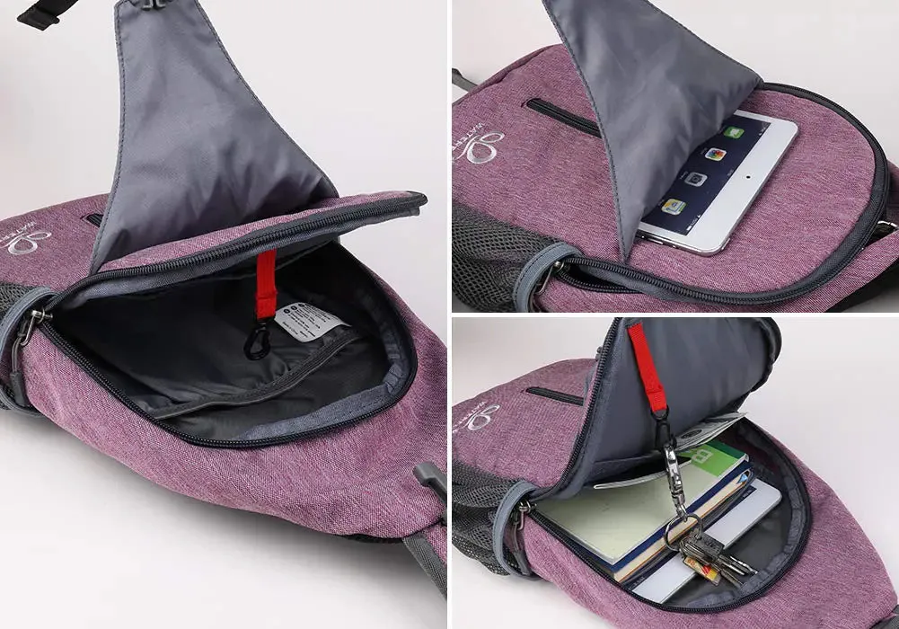 WATERFLY Crossbody Sling Backpack Sling Bag Travel Hiking Chest Bag Daypack Purple