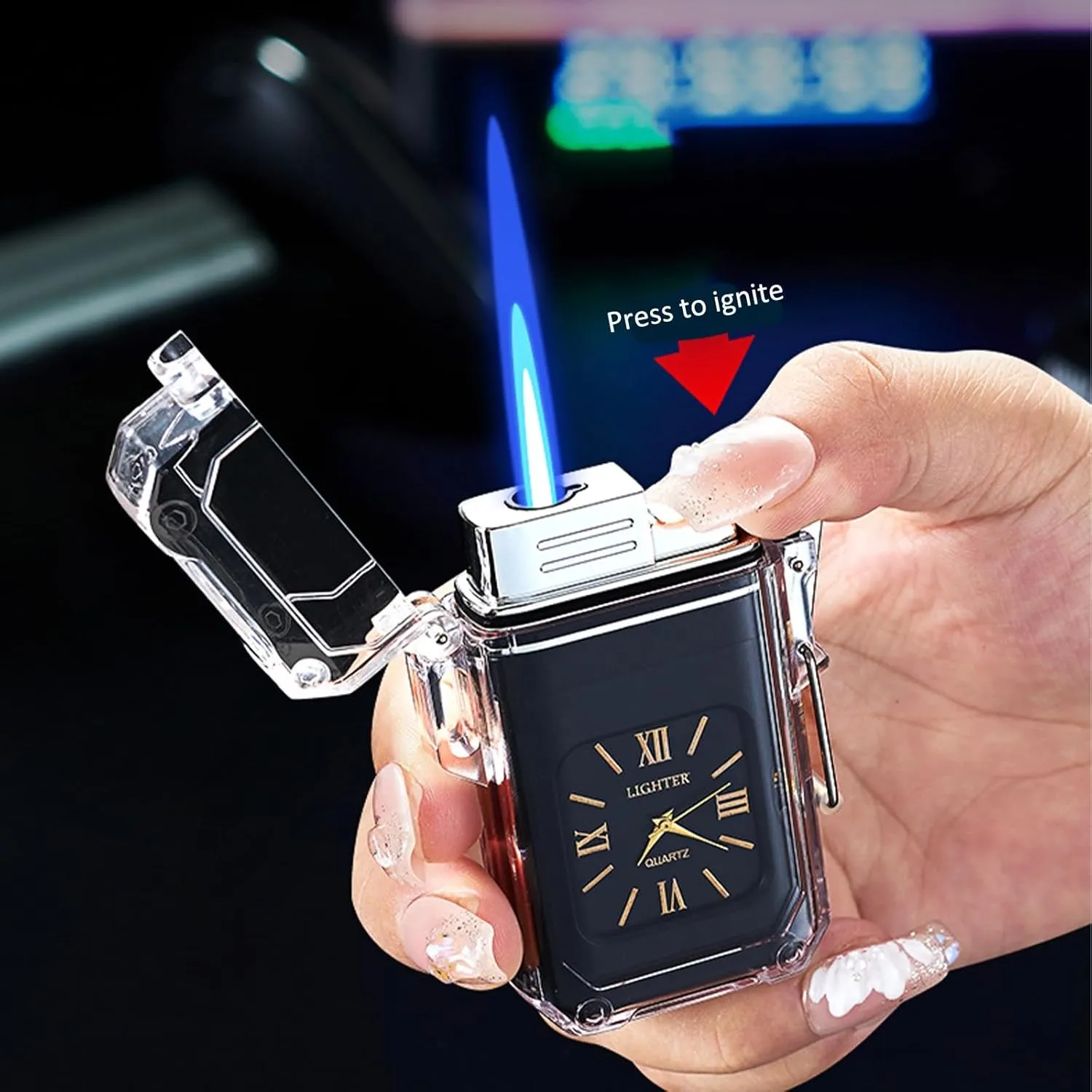 Waterproof Lighter, Windproof Lighter, Butane Blue Flame Lighter, Outdoor Lighter, Men's Gift(Orange)