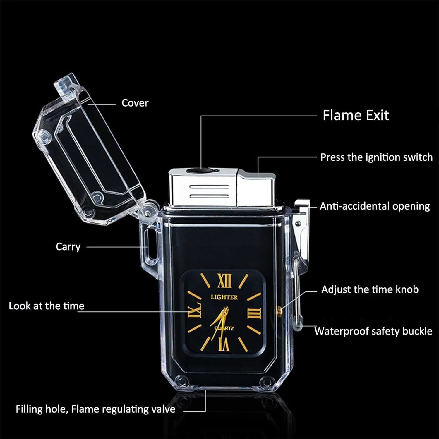 Waterproof Lighter, Windproof Lighter Butane Blue Flame Outdoor Men's Gift(#390967)