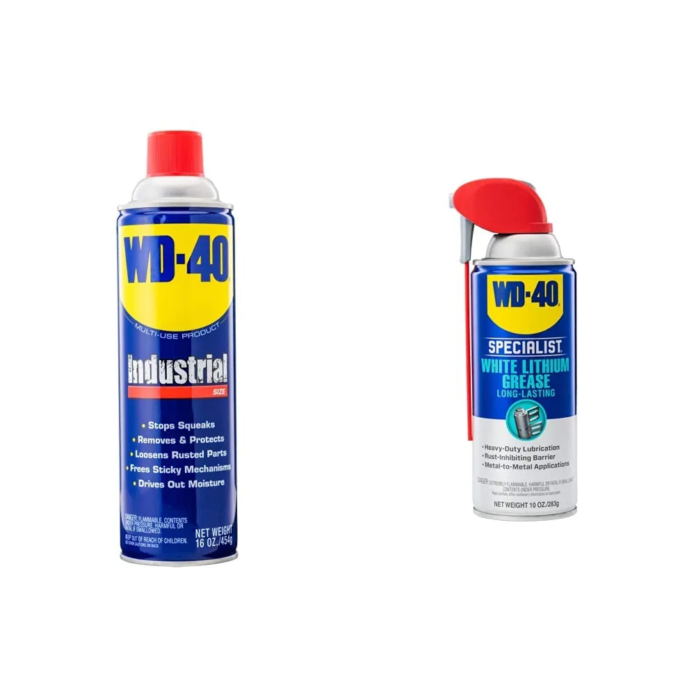 WD-40 Multi-Use Product, Industrial Size, 16 OZ & WD-40 Specialist Protective White Lithium Grease Spray with Smart Straw Sprays 2 Ways, 10 OZ