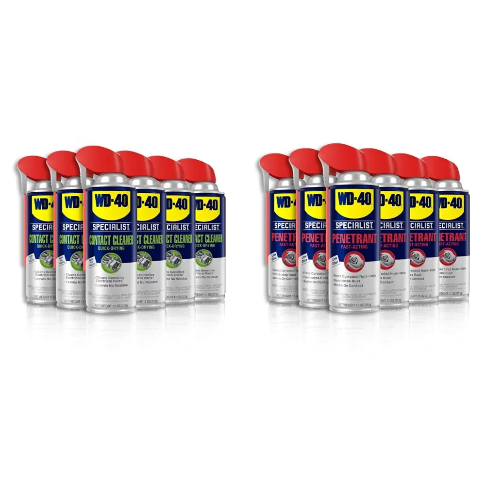WD-40 Specialist Contact Cleaner Spray, 11 oz. [6-PACK] & Specialist Penetrant with SMART STRAW SPRAYS 2 WAYS, 11 OZ [6-Pack]