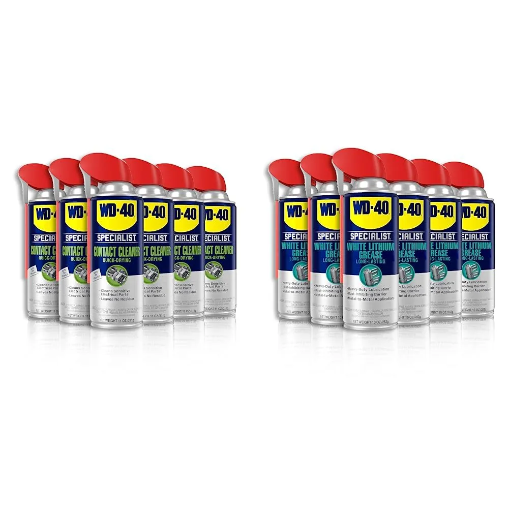 WD-40 Specialist Contact Cleaner Spray, 11 oz. [6-PACK] Specialist White Lithium Grease Spray with SMART STRAW SPRAYS 2 WAYS, 10 OZ [6-Pack]