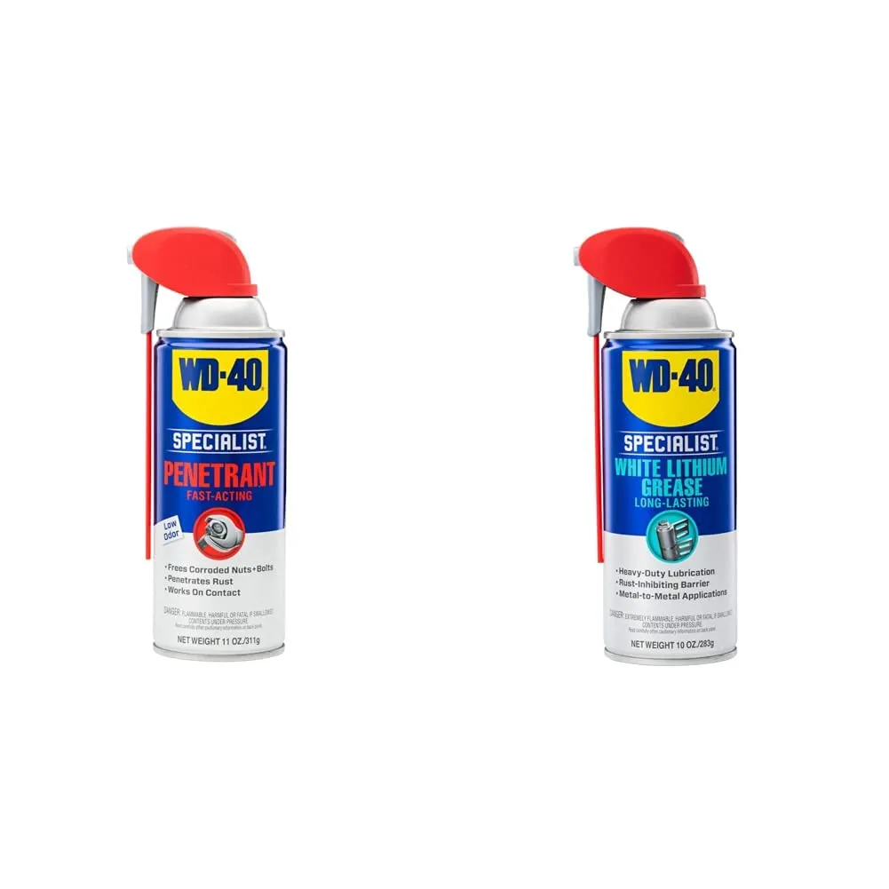 WD-40 Specialist Penetrant with SMART STRAW SPRAYS 2 WAYS, 11 OZ & WD-40 Specialist White Lithium Grease Spray with SMART STRAW SPRAYS 2 WAYS, 10 OZ