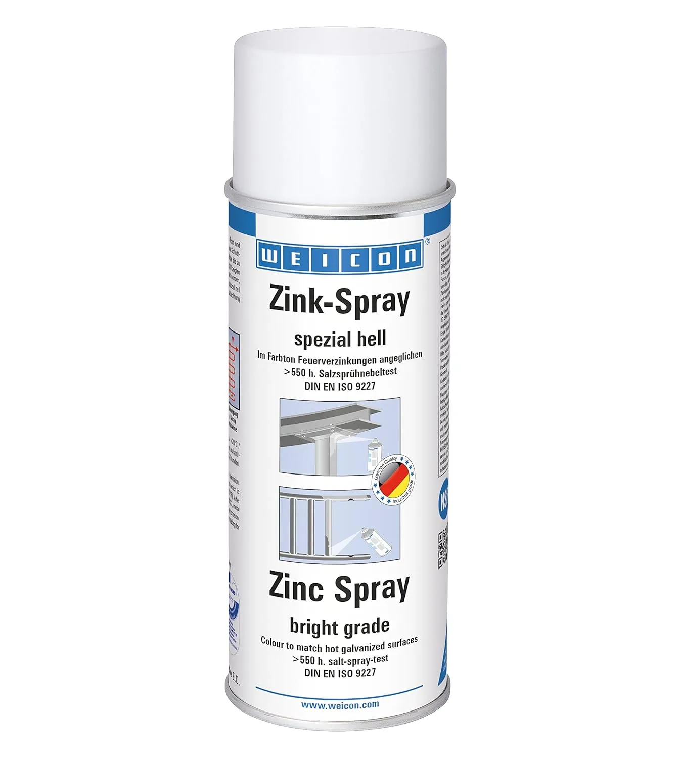 WEICON Zinc Spray Bright Grade | 13.5 Oz (400 ml)| Rust protection, heat-resistant and suitable as a primer for Metal | Fast Drying | Galvanizing colour, Hot Dip Galvanization