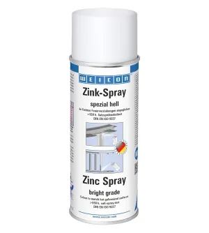 WEICON Zinc Spray Bright Grade | 13.5 Oz (400 ml)| Rust protection, heat-resistant and suitable as a primer for Metal | Fast Drying | Galvanizing colour, Hot Dip Galvanization