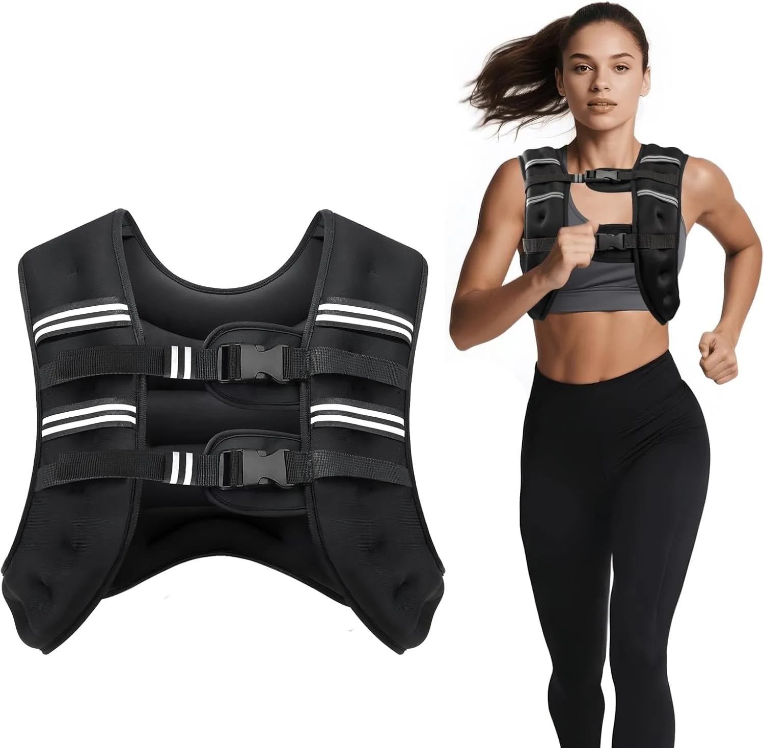 Weighted Vest, 6lb/8lb/12lb/16lb/20lb/30lb for Men, Women with Reflective Stripe, Weight Vests Adjustable for Workout, Strength Training, Running, Fitness, Muscle Building, Weight Loss
