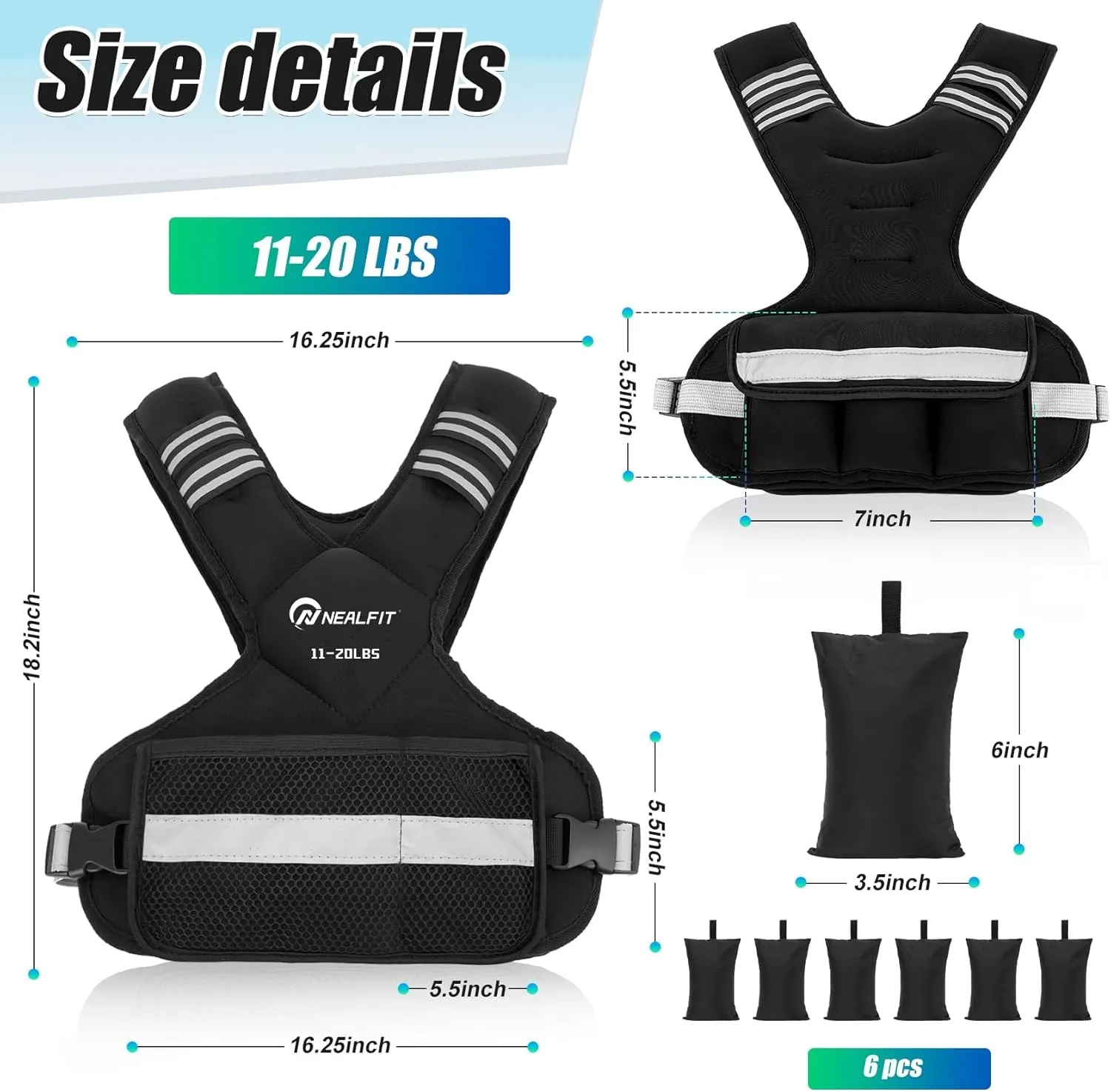 Weighted Vest for Women and Men, 5-10lb/11-20lb/20-32lb Adjustable Weighted Vest with Reflective Strip, Body Weight Vest for Walking, Running, Fitness, Strength Training