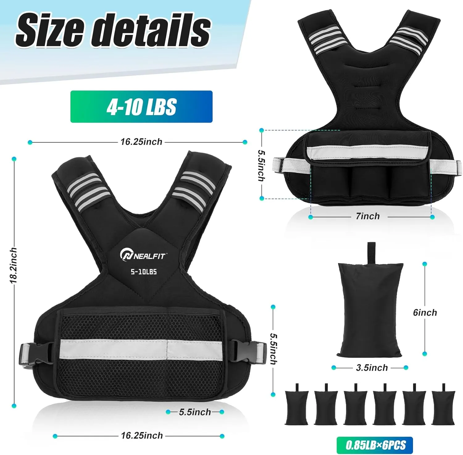 Weighted Vest for Women and Men, 5-10lb/11-20lb/20-32lb Adjustable Weighted Vest with Reflective Strip, Body Weight Vest for Walking, Running, Fitness, Strength Training