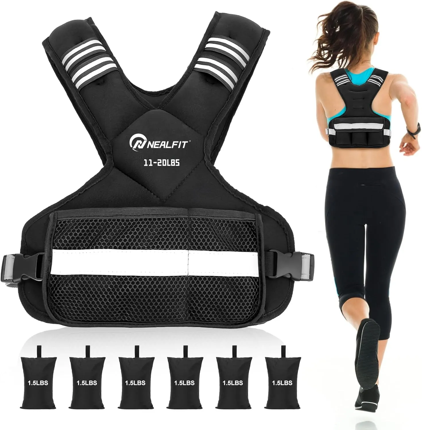 Weighted Vest for Women and Men, 5-10lb/11-20lb/20-32lb Adjustable Weighted Vest with Reflective Strip, Body Weight Vest for Walking, Running, Fitness, Strength Training