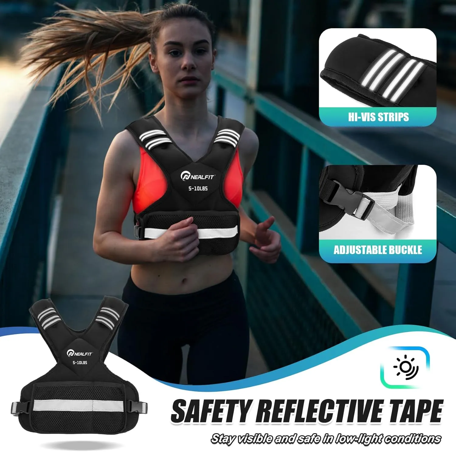 Weighted Vest for Women and Men, 5-10lb/11-20lb/20-32lb Adjustable Weighted Vest with Reflective Strip, Body Weight Vest for Walking, Running, Fitness, Strength Training