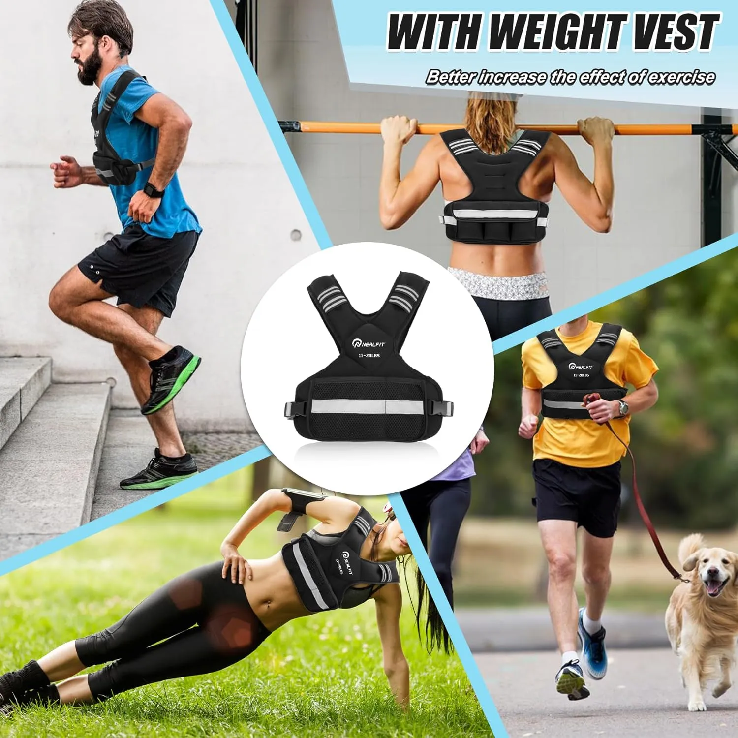 Weighted Vest for Women and Men, 5-10lb/11-20lb/20-32lb Adjustable Weighted Vest with Reflective Strip, Body Weight Vest for Walking, Running, Fitness, Strength Training