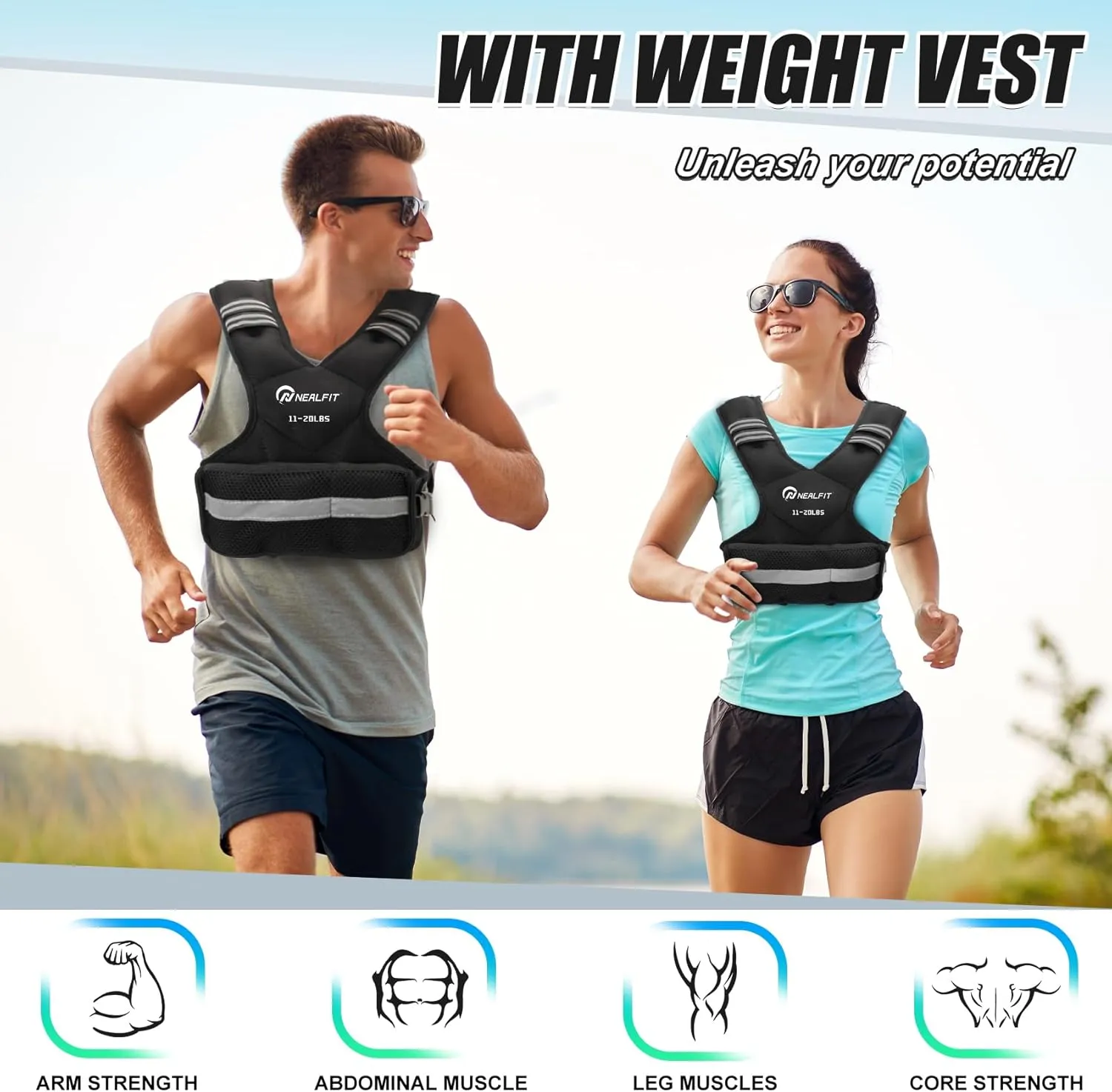 Weighted Vest for Women and Men, 5-10lb/11-20lb/20-32lb Adjustable Weighted Vest with Reflective Strip, Body Weight Vest for Walking, Running, Fitness, Strength Training