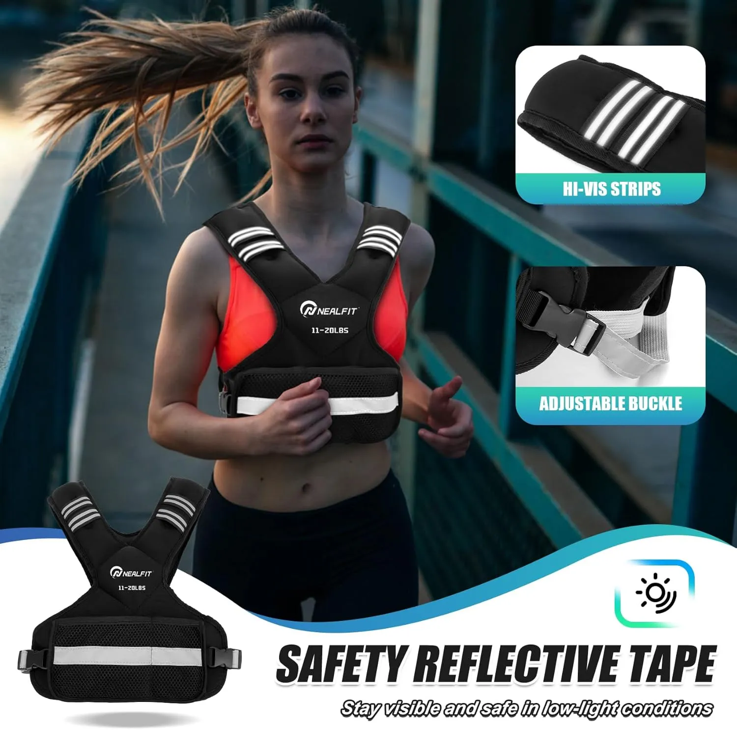 Weighted Vest for Women and Men, 5-10lb/11-20lb/20-32lb Adjustable Weighted Vest with Reflective Strip, Body Weight Vest for Walking, Running, Fitness, Strength Training