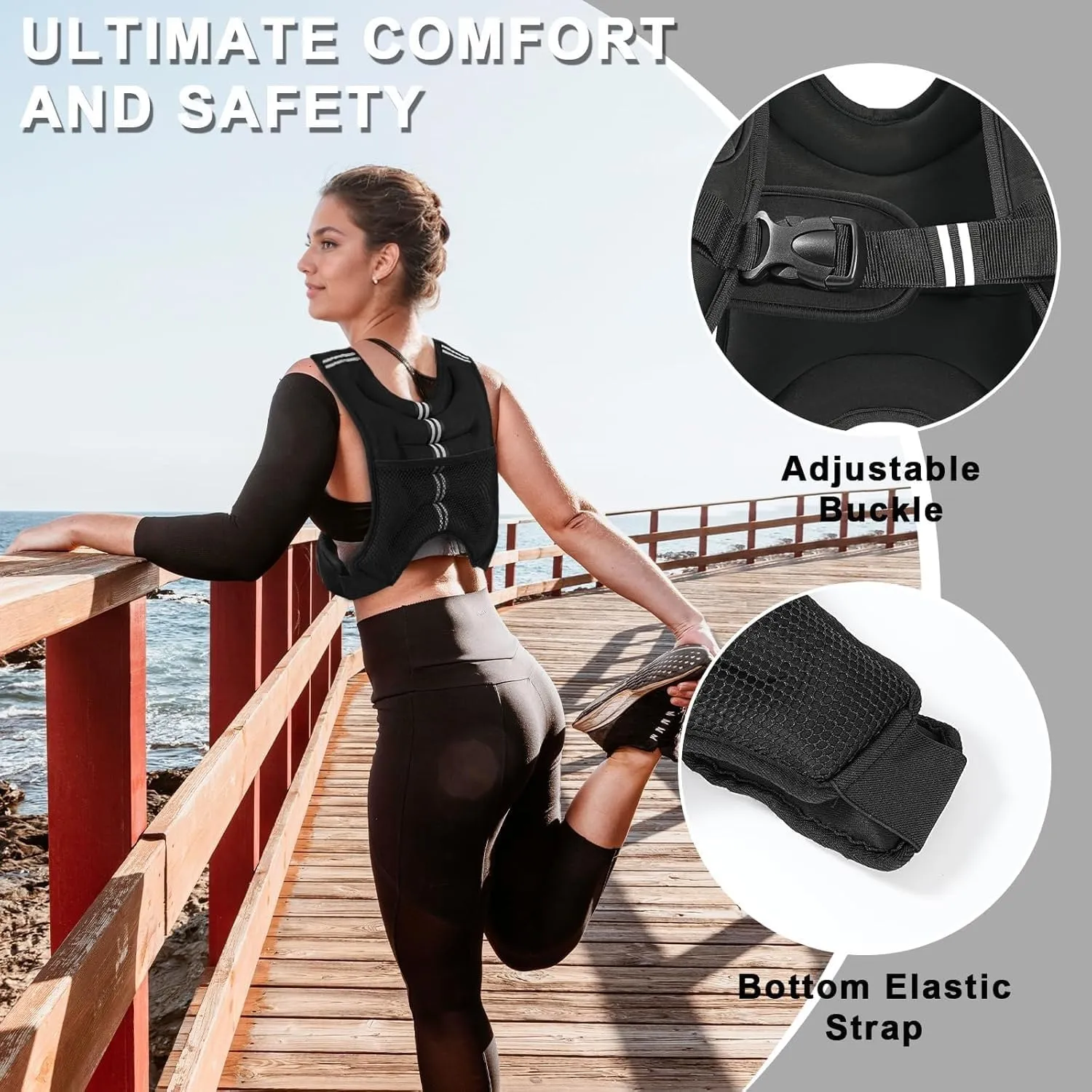 Weighted Vest Weighed Vest Women Men Kids, 8lb/12lb/16lb/19lb Body Weight Vest with Reflective Stripe, Adjustable Weighted Vest for Strength Training, Running, Walking, Workout, Jogging
