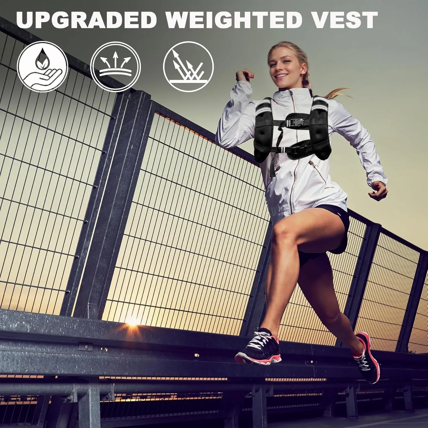 Weighted Vest Weighed Vest Women Men Kids, 8lb/12lb/16lb/19lb Body Weight Vest with Reflective Stripe, Adjustable Weighted Vest for Strength Training, Running, Walking, Workout, Jogging