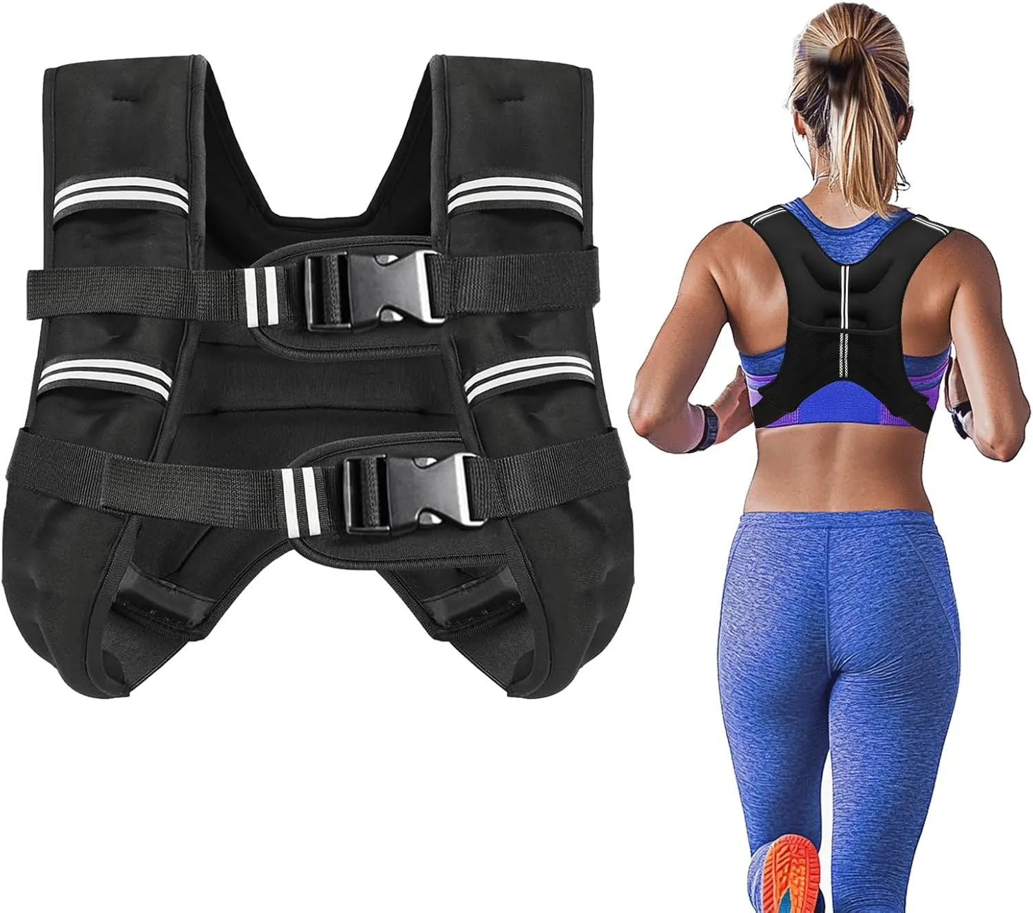 Weighted Vest with Two Adjustment Straps for Men Women, 8lbs/12lbs/16lbs/20lbs Weight Vest with Reflective Stripes for Workout, Strength Training, Running, Fitness, Muscle Building, Weight Loss