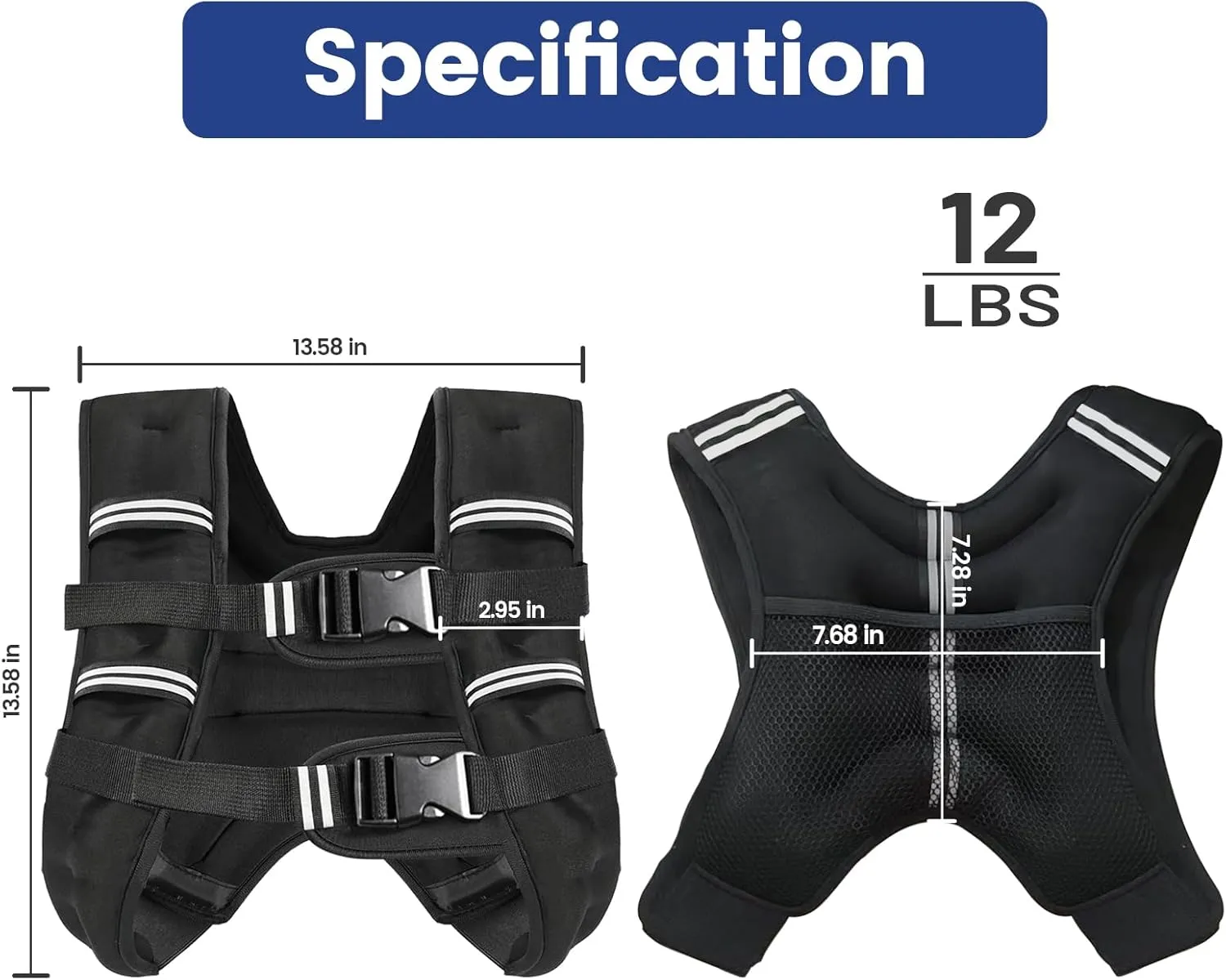 Weighted Vest with Two Adjustment Straps for Men Women, 8lbs/12lbs/16lbs/20lbs Weight Vest with Reflective Stripes for Workout, Strength Training, Running, Fitness, Muscle Building, Weight Loss