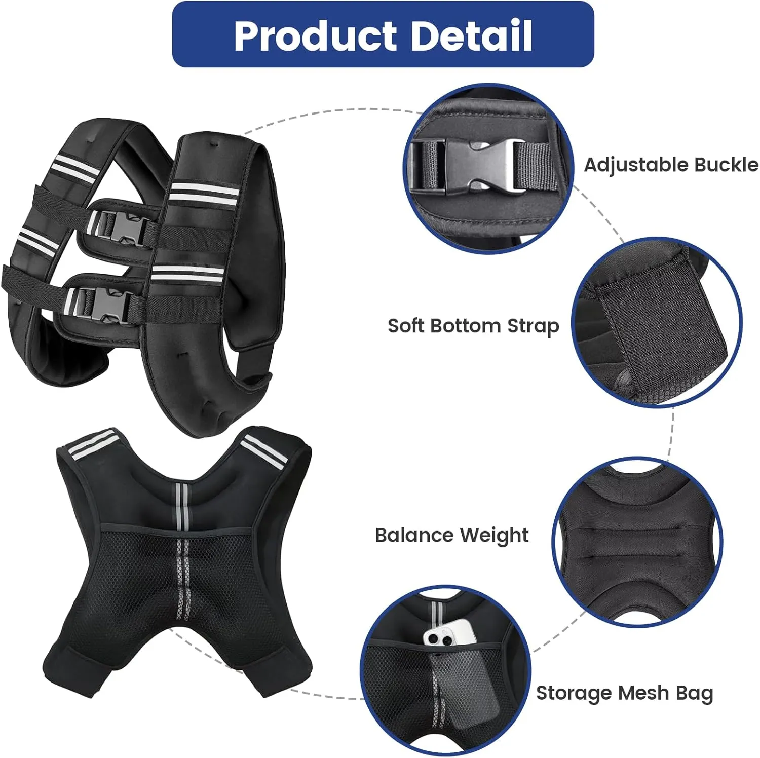 Weighted Vest with Two Adjustment Straps for Men Women, 8lbs/12lbs/16lbs/20lbs Weight Vest with Reflective Stripes for Workout, Strength Training, Running, Fitness, Muscle Building, Weight Loss