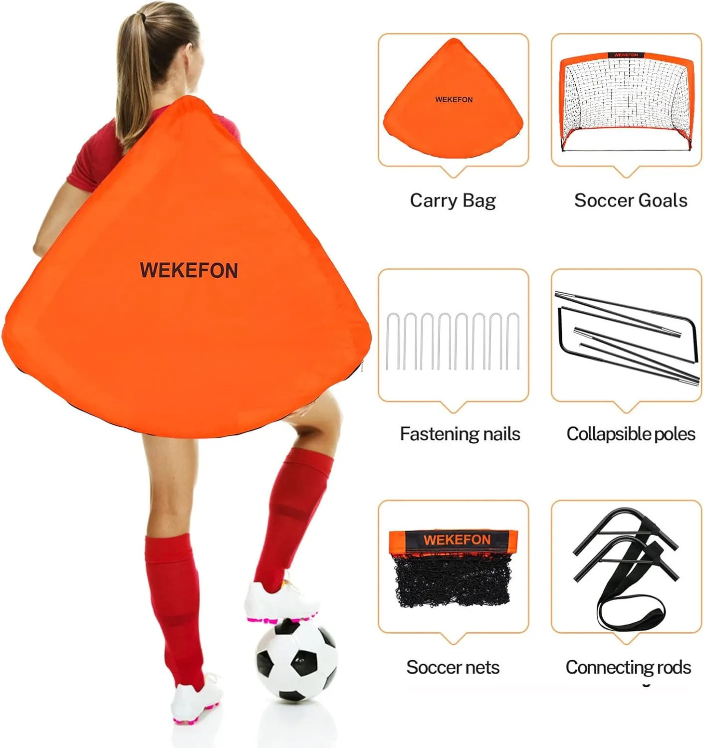 WEKEFON Soccer Goals, Set of 2 - Size 3.6'x2.7' Portable Foldable Pop Up Soccer Net for Backyard Training Goal for Kids and Youth Soccer Practice with Carry Bag