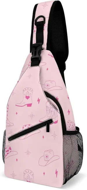 Western Cowboy Boots Crossbody Sling Backpack Wild West Sling Bag Adjustable Travel Hiking Chest Bags Daypack