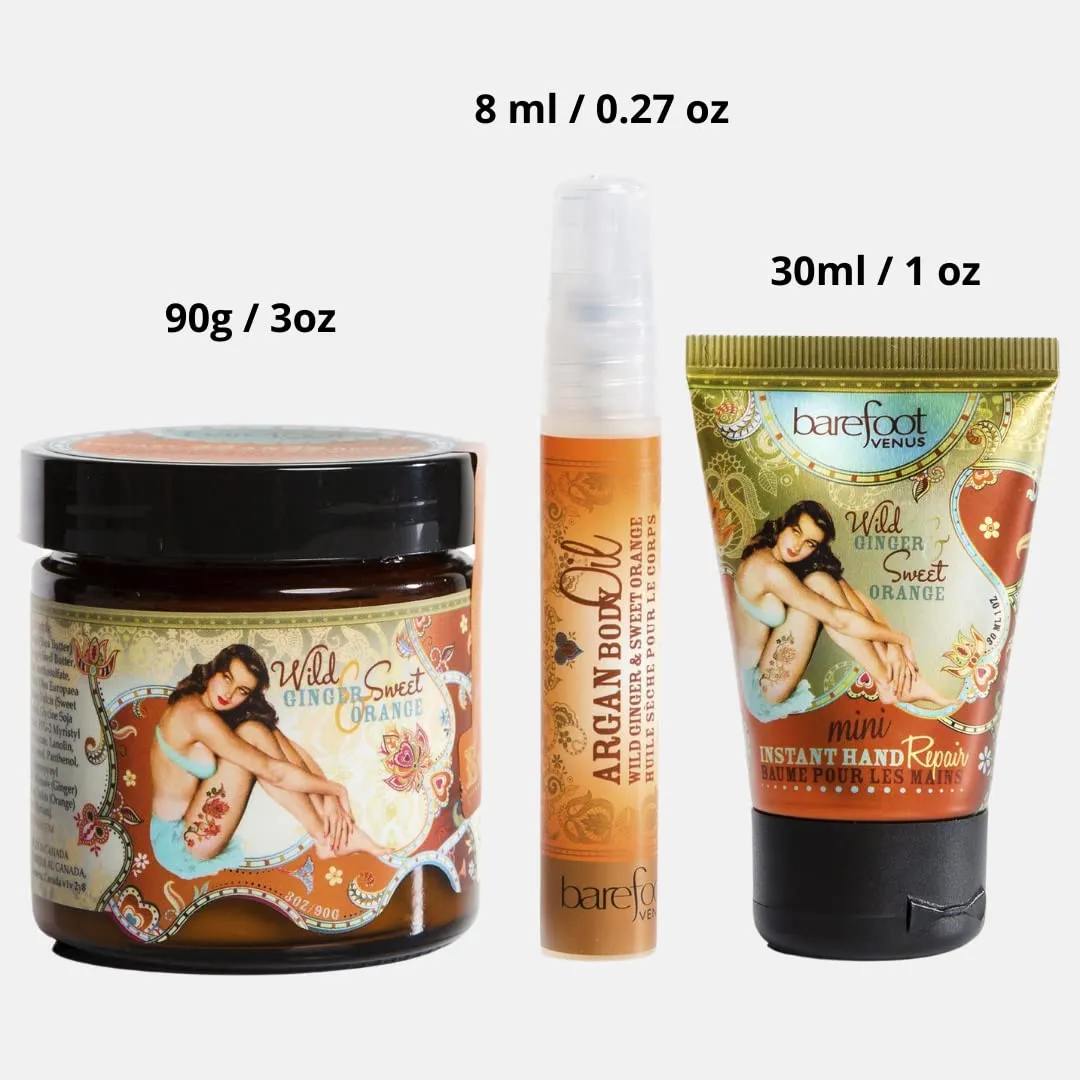 Wild Ginger & Sweet Orange Bundle: Instant Hand Repair (3 oz), Mini Instant Hand Repair (1 oz), Argan Body Oil (0.27 oz)
