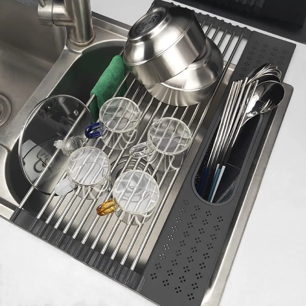 with Large Rack Up Drying Roll Personalized Stainless for Home Holder Kitchen Dish Steel Limited edition range Utensil